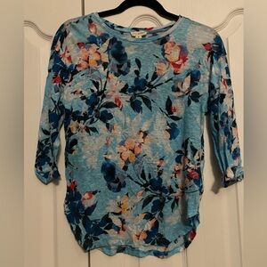 100% Linen Floral Print Women's Top